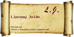Lipcsey Jolán névjegykártya